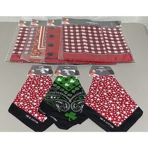 Lot of 15 Bandanas 100% Cotton Red Black Checkered Dots Floral Clover Stars 21”